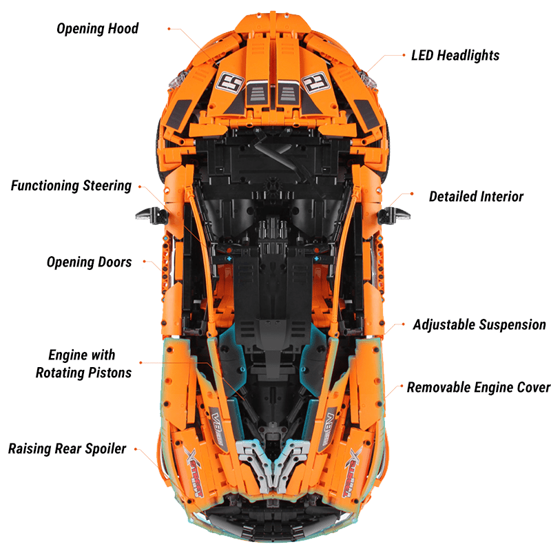 Orange Hybrid Hypercar P1 - Building Blocks Set | Power Brickz
