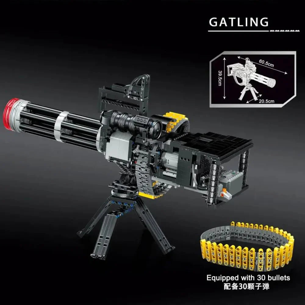Motorized Gatling Heavy Machine Gun - Building Set | Power Brickz