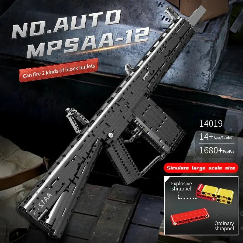 Motorized MPSAA-12 Assault Rifle - Building Set | Power Brickz