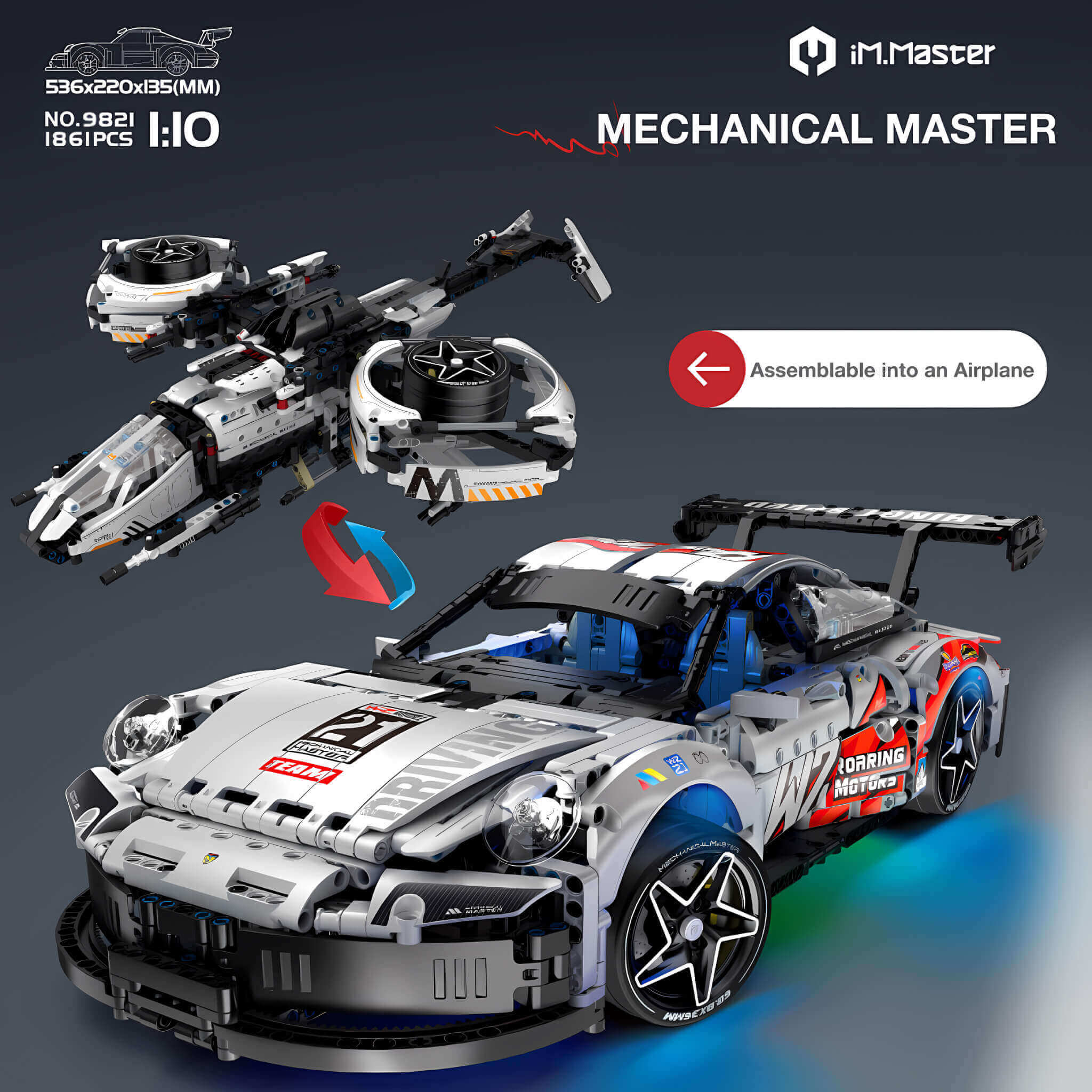 2-in-1 Transforming Sports Coupe - Building Blocks Set | Power Brickz