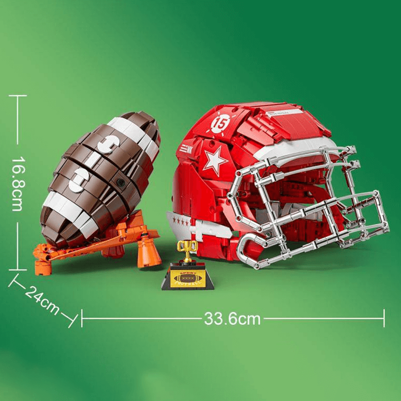 US Football Helmet and Ball - Building Set | Power Brickz