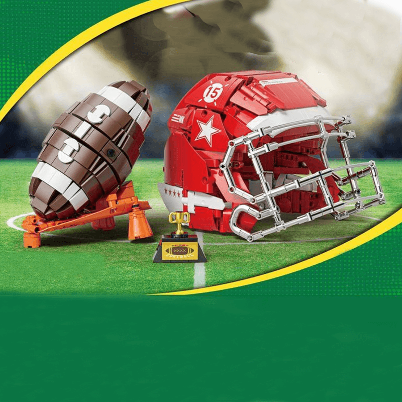 US Football Helmet and Ball - Building Set | Power Brickz