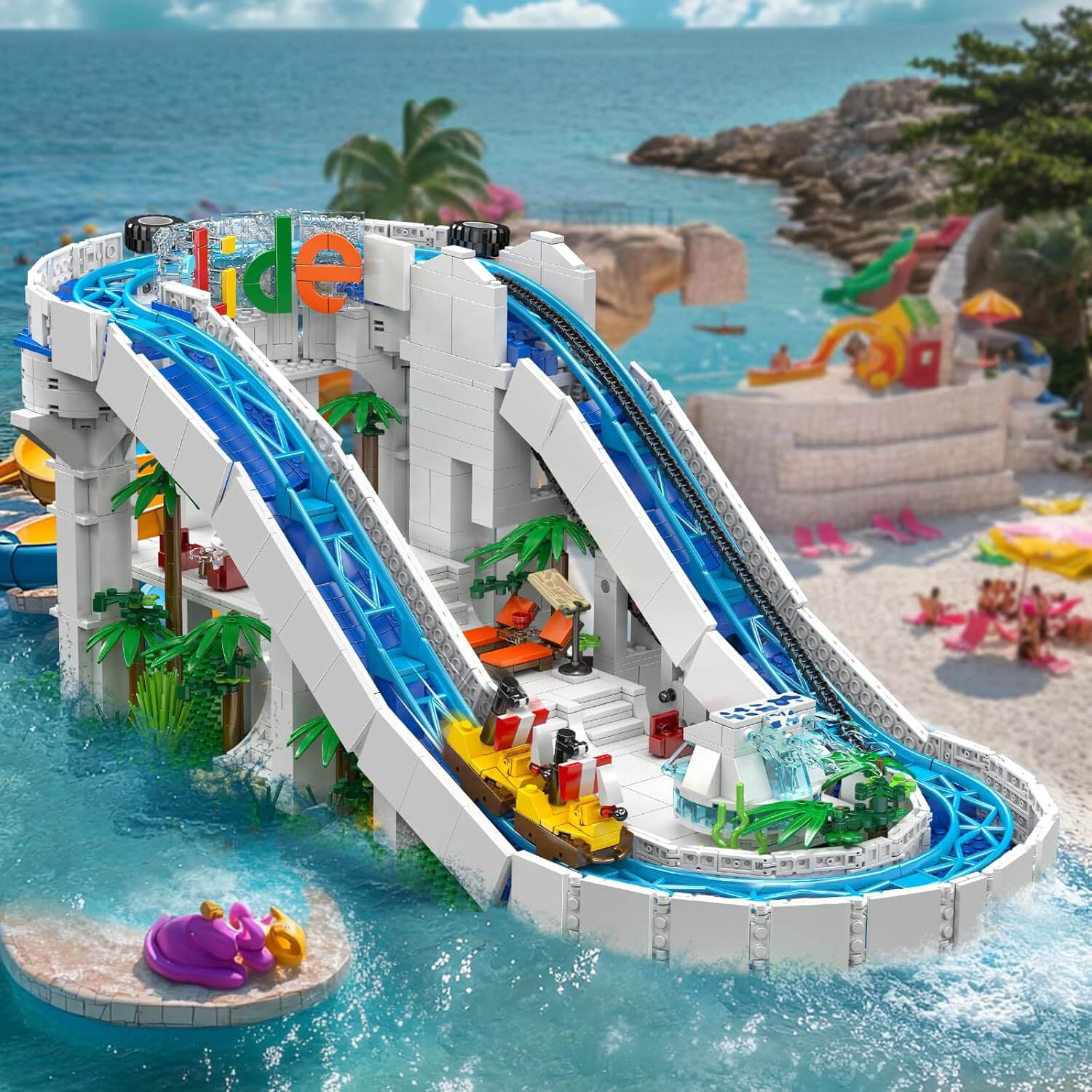 Motorized Water Slide - Building Blocks Set | Power Brickz