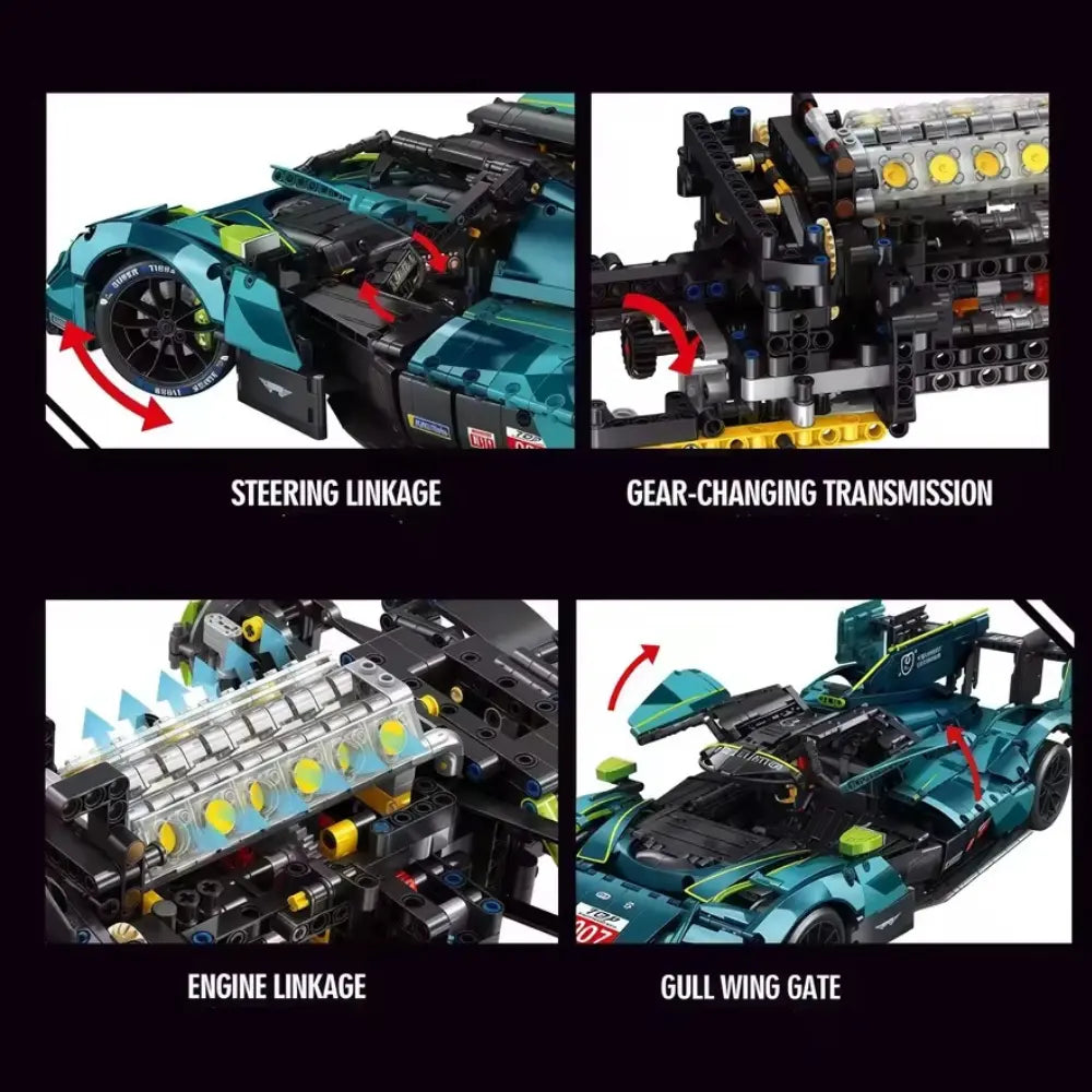 Valkyrie Racer Prototype Le Mans building blocks set 3069 pieces – 59.2 cm electric teal LMP hypercar with race livery number 000 – Power Brickz
