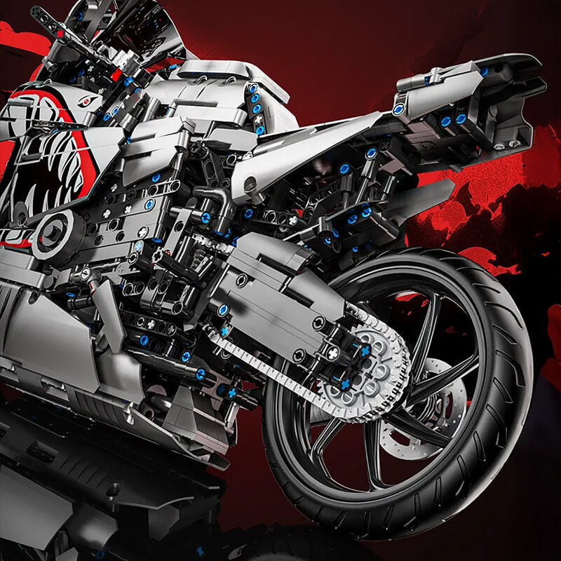 Gunmetal Shark Japanese Sportbike – brick-built display model made from building blocks