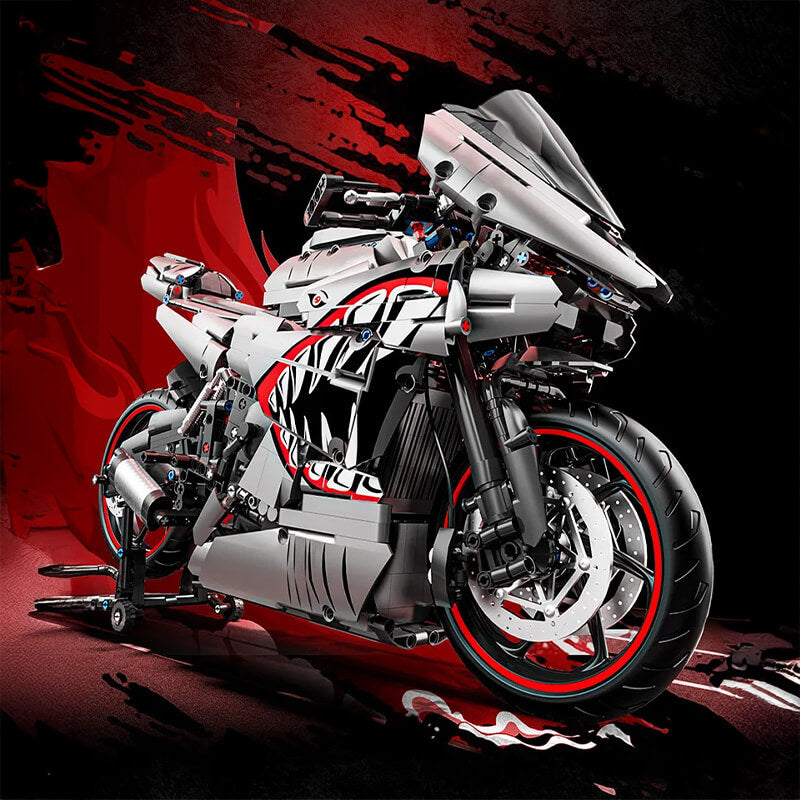 Gunmetal Shark Japanese Sportbike – brick-built display model made from building blocks