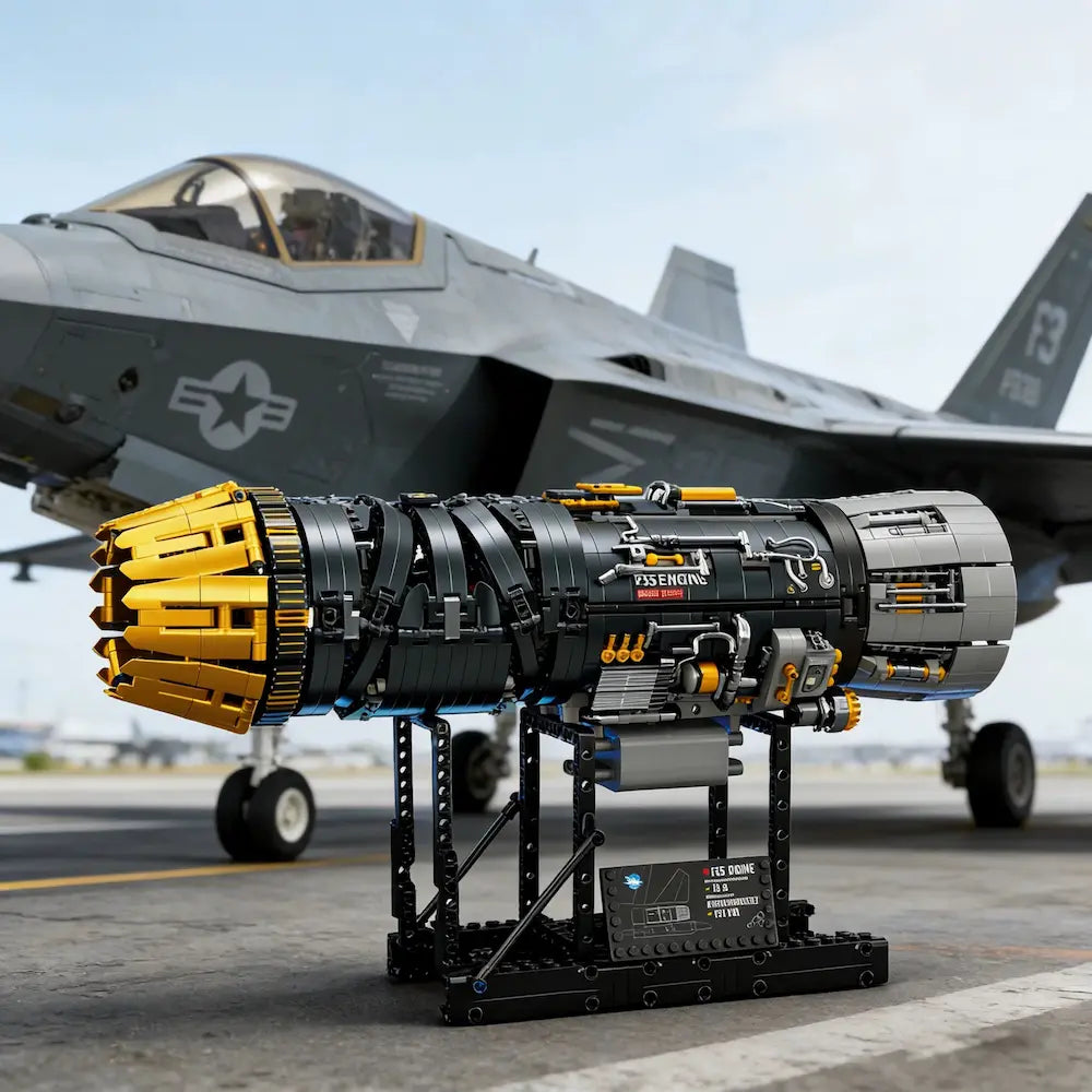 Motorised F35 Turbine Engine – brick-built display model made from building blocks