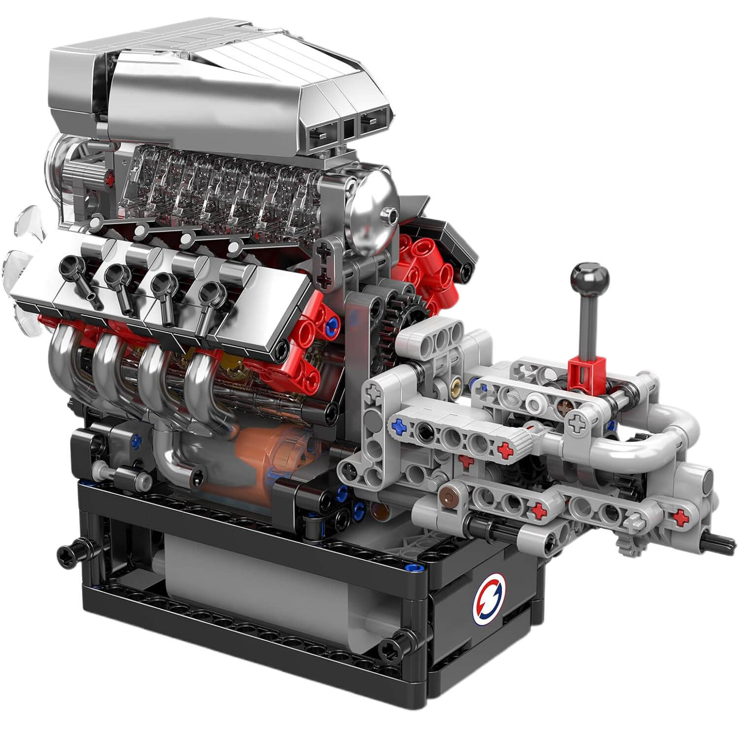Iconic V8 Supercharged Engine – brick-built display model made from building blocks