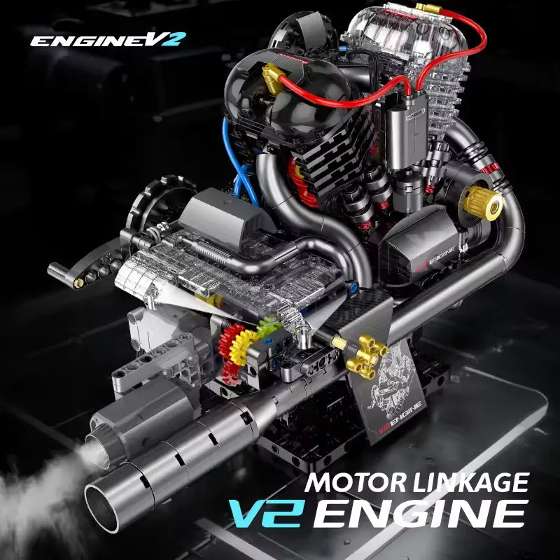 American Motorcycle V-Twin Engine – brick-built display model made from building blocks