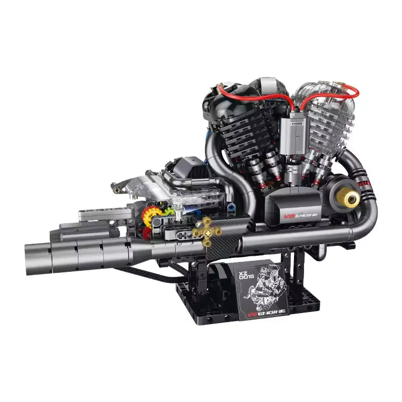 American Motorcycle V-Twin Engine – brick-built display model made from building blocks