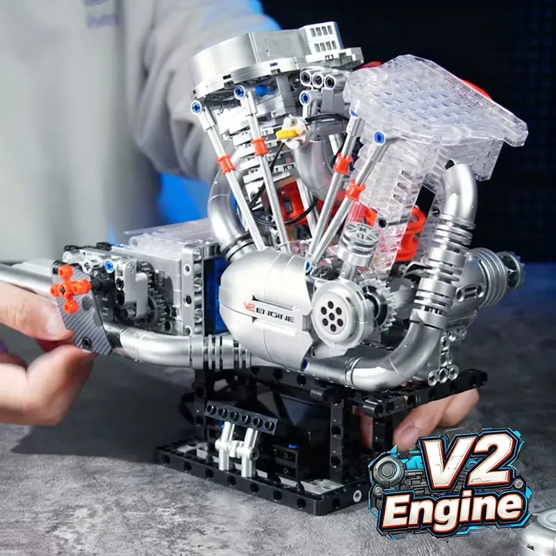 American Motorcycle V-Twin Engine – brick-built display model made from building blocks
