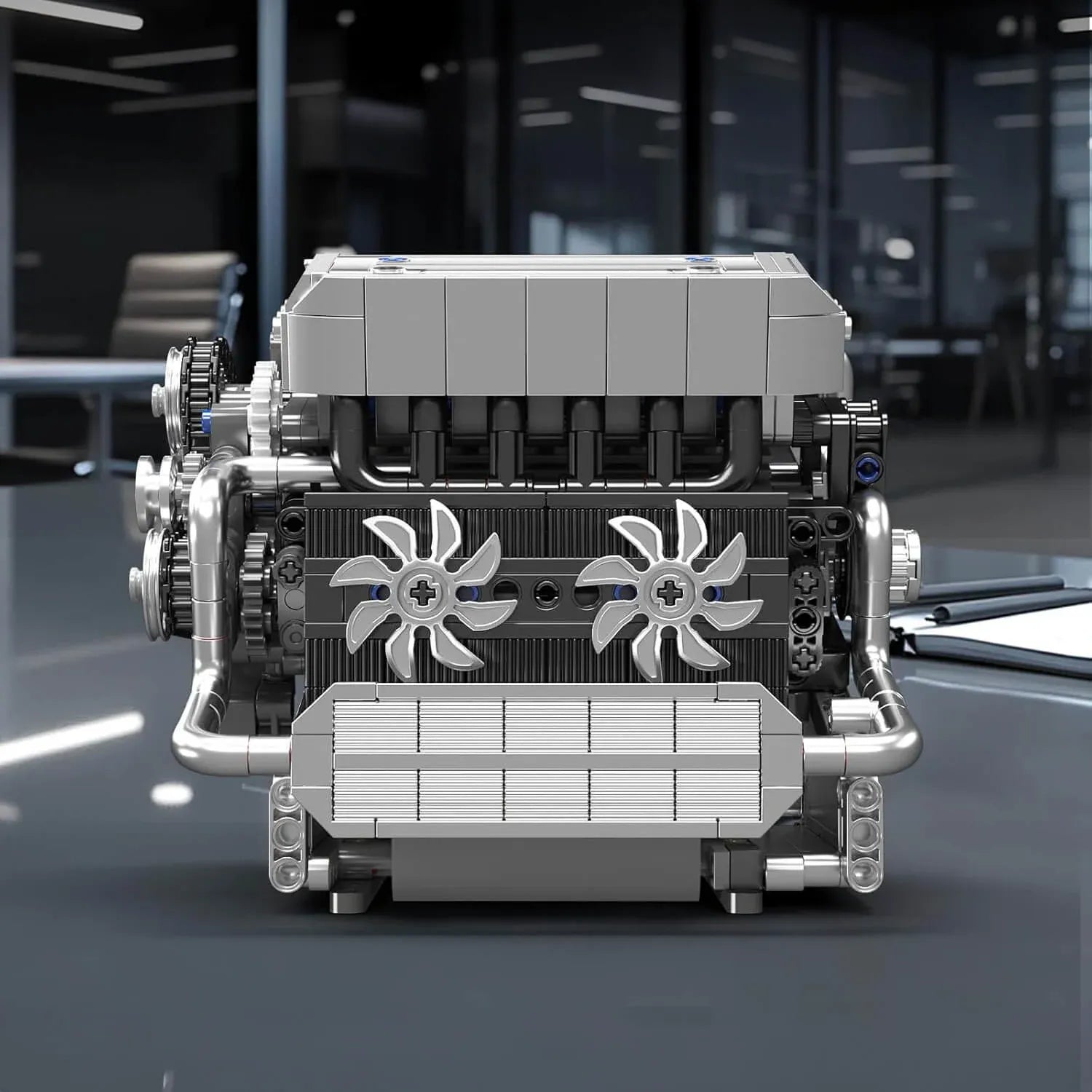 Motorised Inline-6 German Engine – brick-built display model made from building blocks