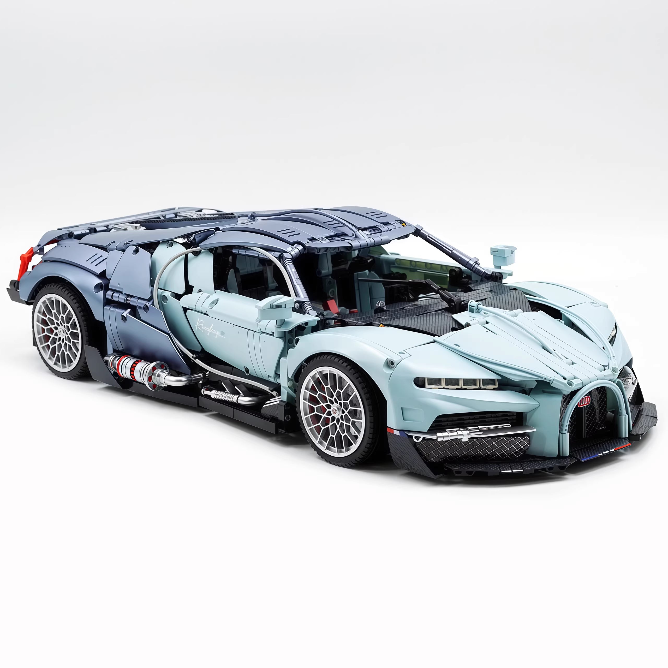 W16 Tourbillon hypercar building blocks kit complete model side view — 1:8 scale supercar building blocks for adults | Power Brickz
