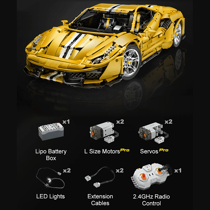 V8 FItalian Track Supercar Yellow - Building Blocks Set | Power Brickz