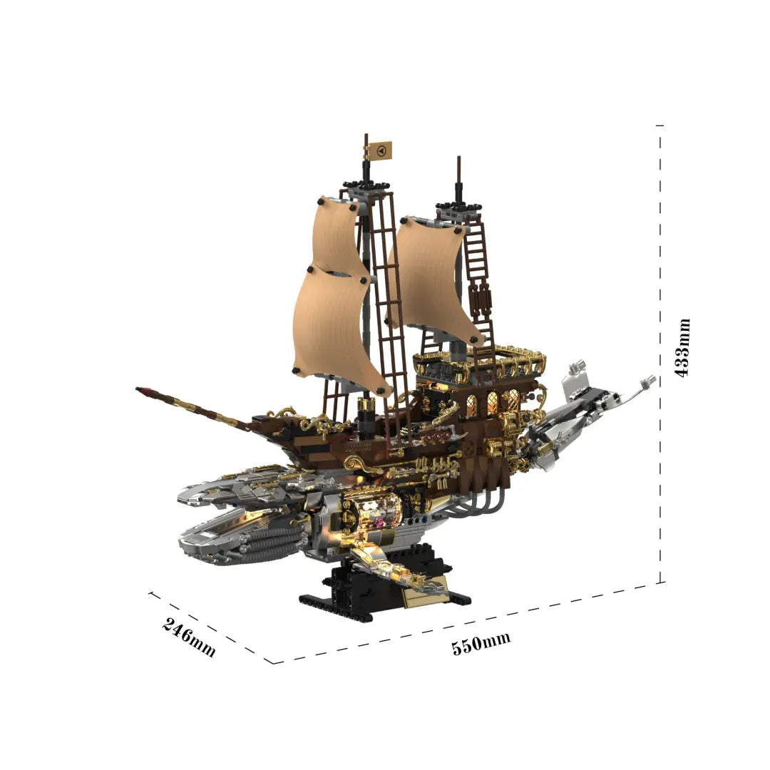 Vintage Steam Whale Ship building blocks dimensions 55 x 24.6 x 43.3 cm – 1979-piece steampunk sailing ship whale hybrid – Power Brickz