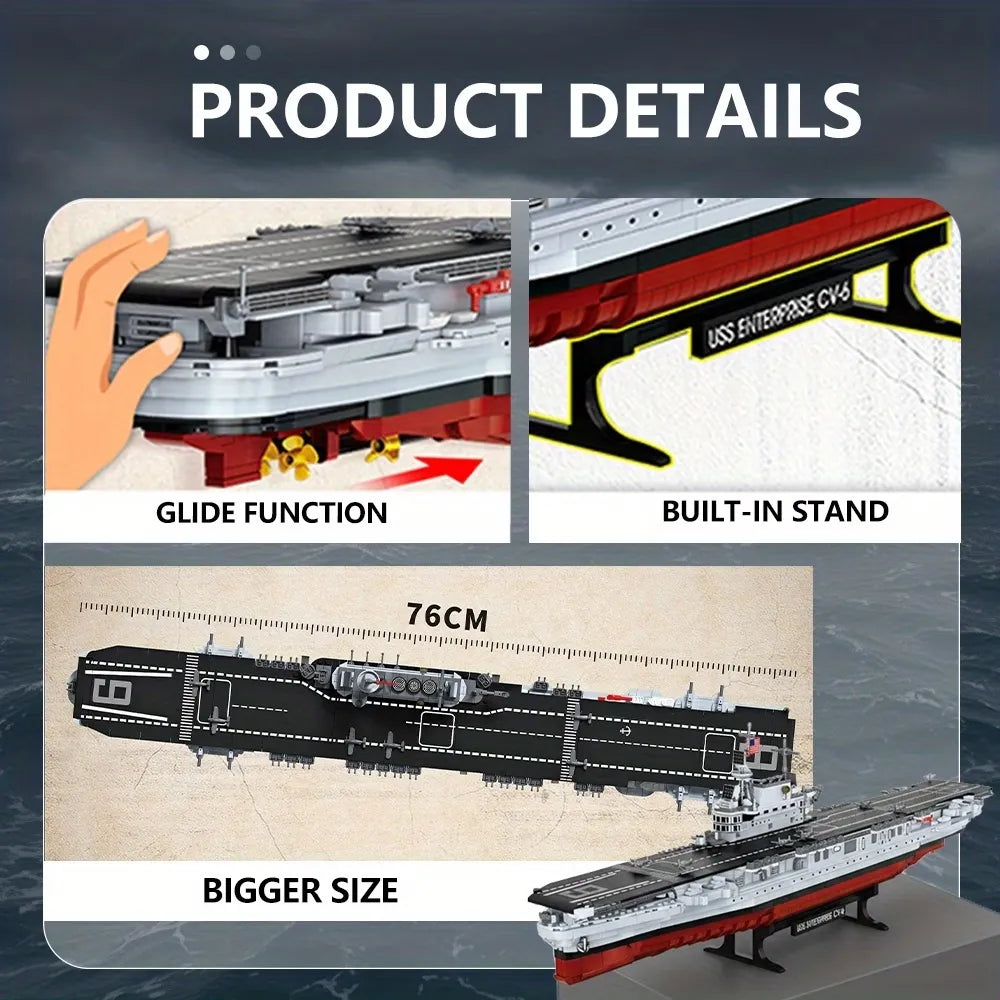 The USS CV-6 Enterprise Battleship made from building blocks