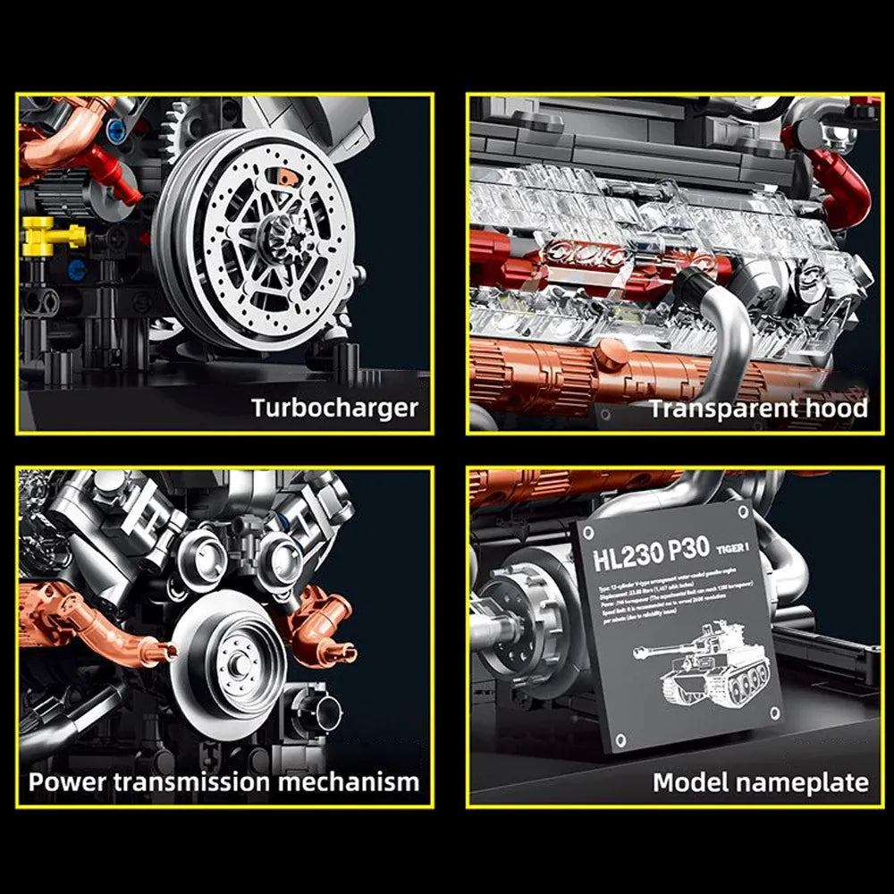 German Tiger V8 Tank Engine - Building Blocks Set | Power Brickz