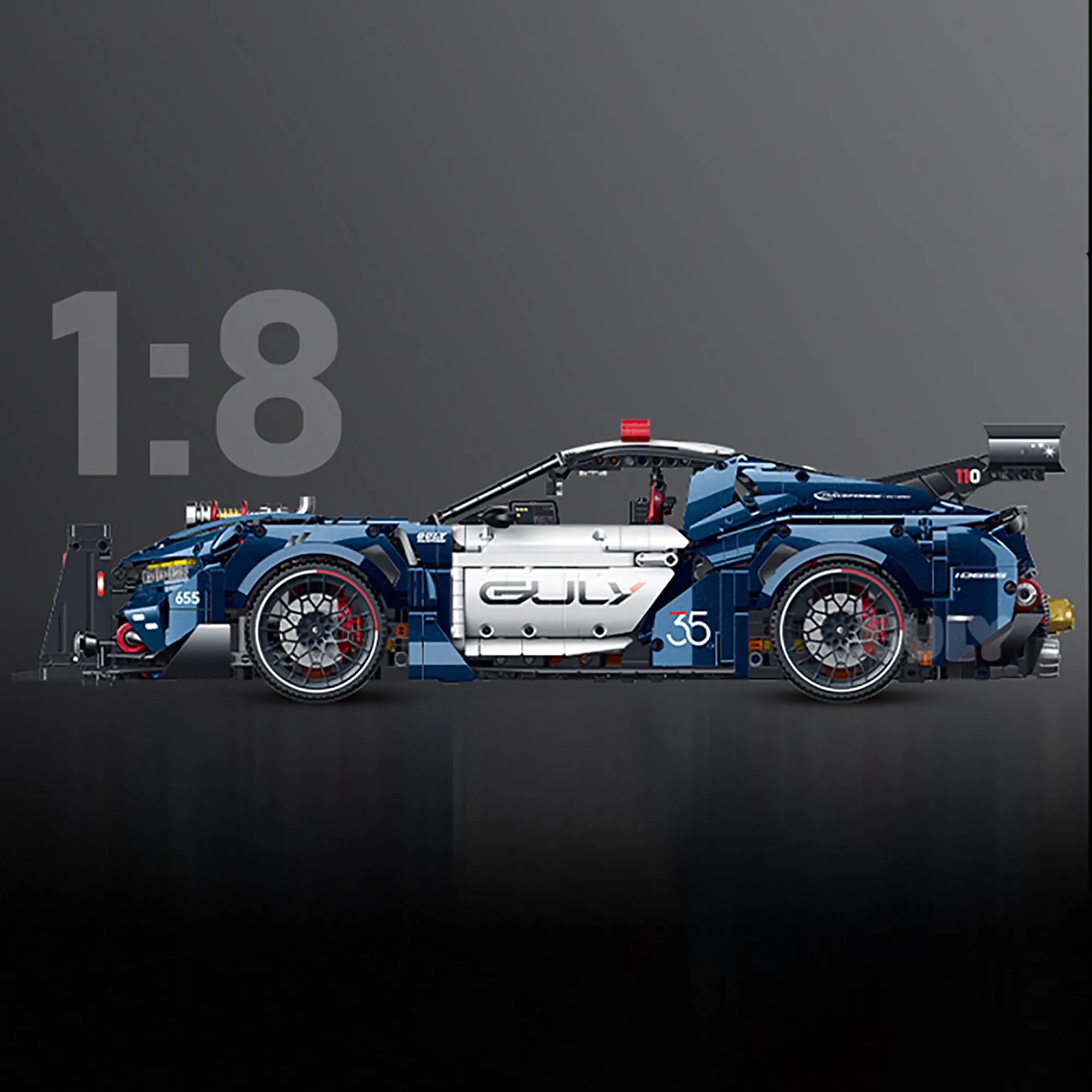 Turbocharged Mustang Police Car building blocks set 3975 pieces – 60 cm 1:8 scale wide-body police interceptor with LED light bar and push bumper – Power Brickz