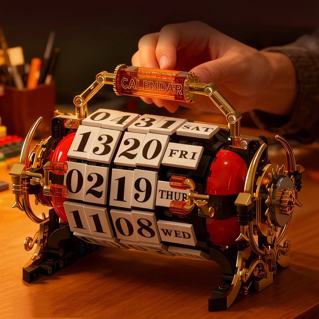 Vintage Motorized Mechanical Calendar made from Building Blocks Kit