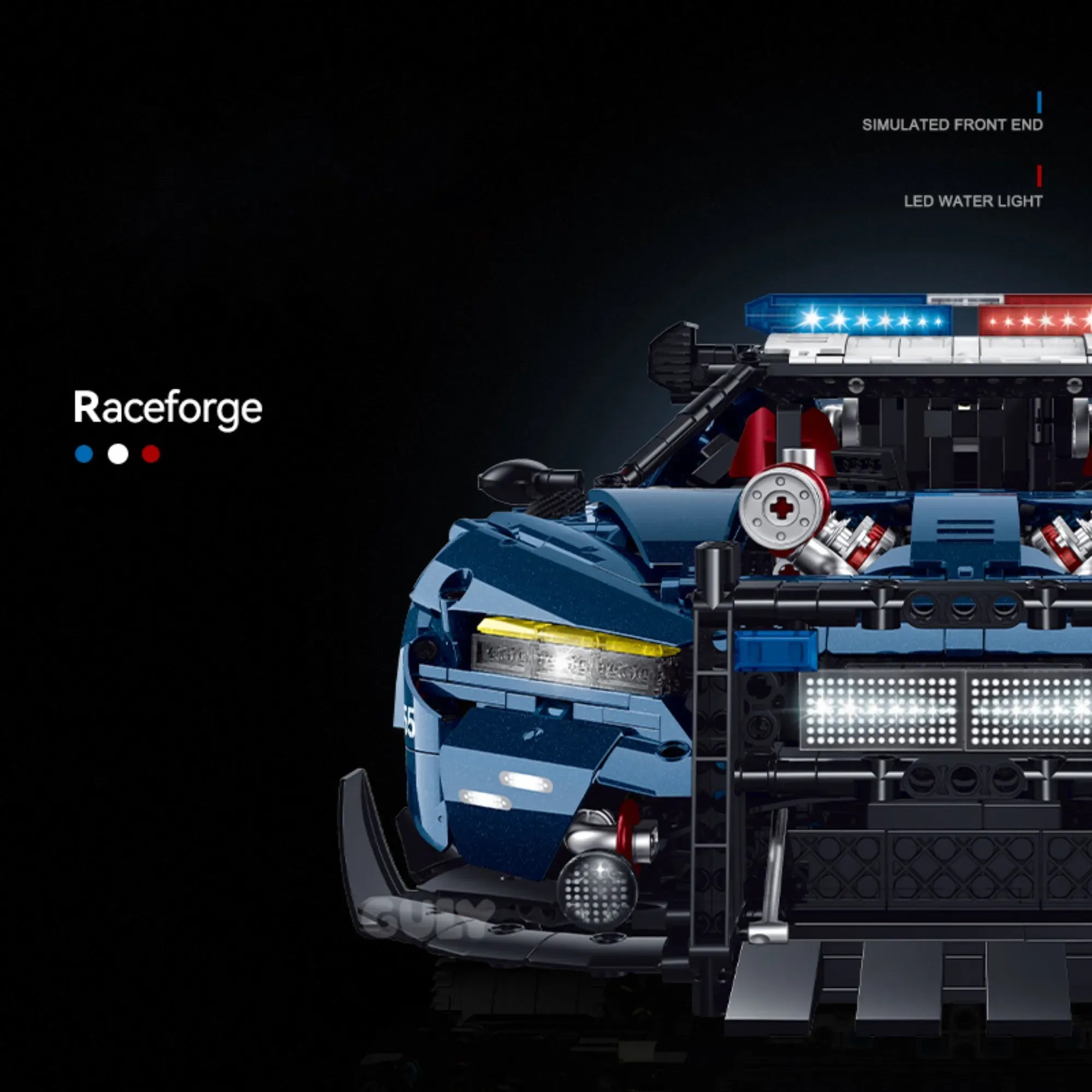 Turbocharged Mustang Police Car building blocks set 3975 pieces – 60 cm 1:8 scale wide-body police interceptor with LED light bar and push bumper – Power Brickz