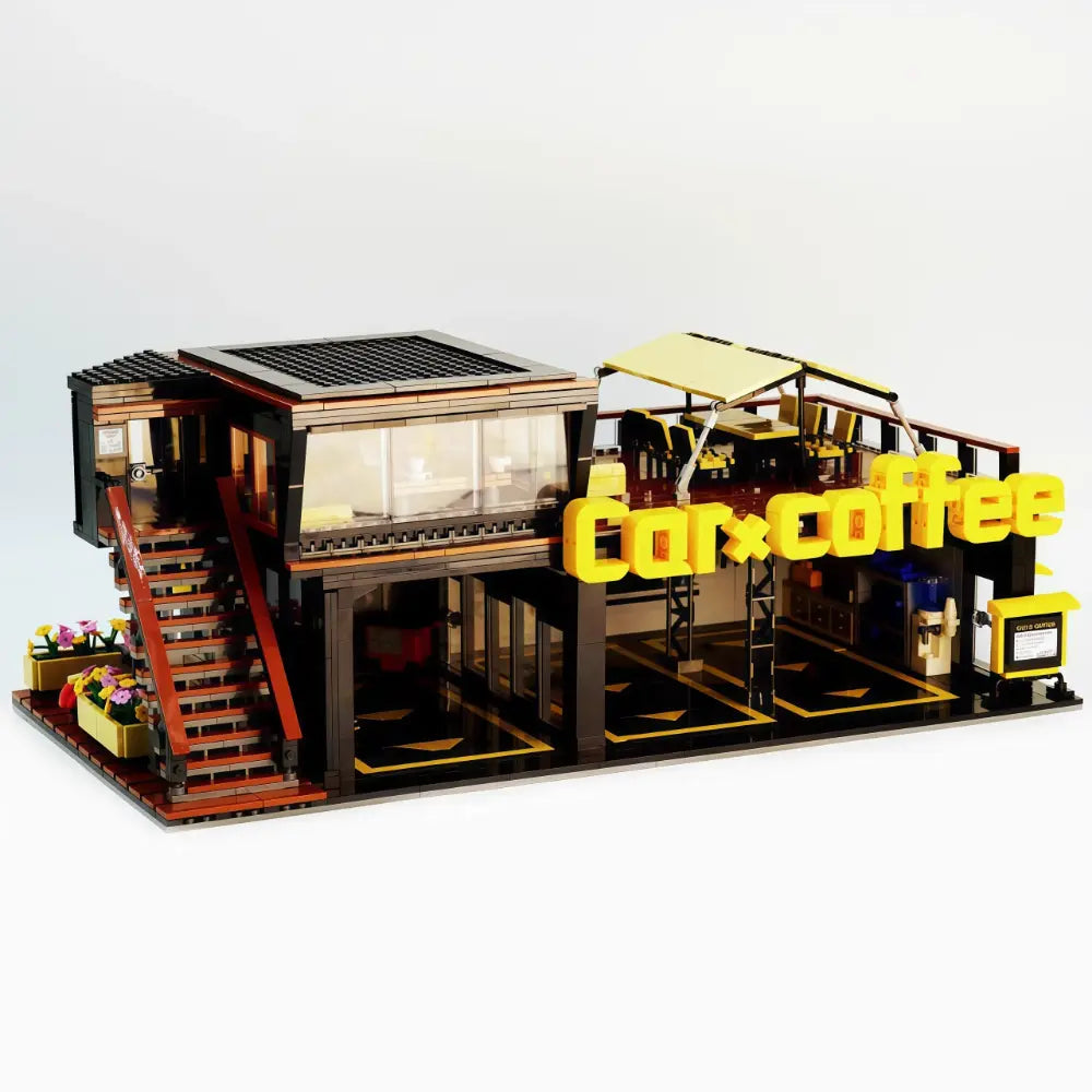 The Coffee Car Repair Club brick-built display model made from building blocks