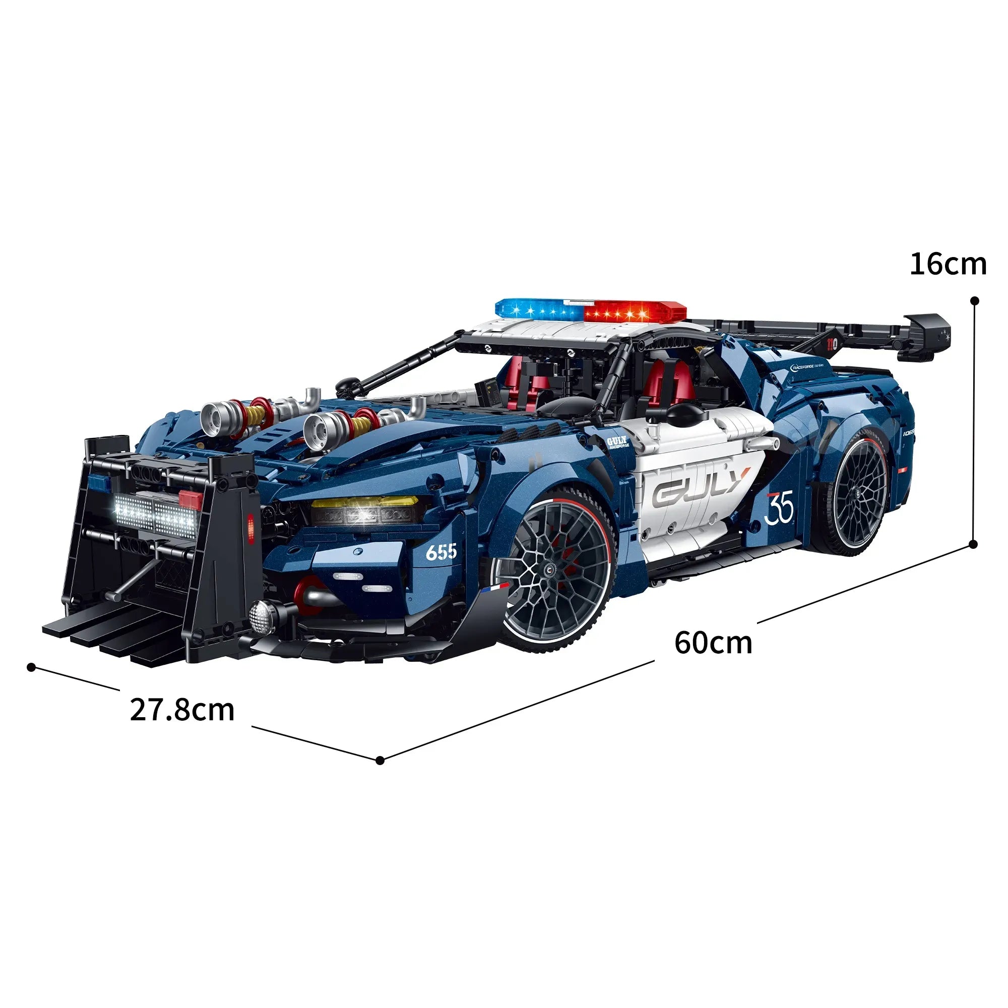 Turbocharged Mustang Police Car building blocks set 3975 pieces – 60 cm 1:8 scale wide-body police interceptor with LED light bar and push bumper – Power Brickz