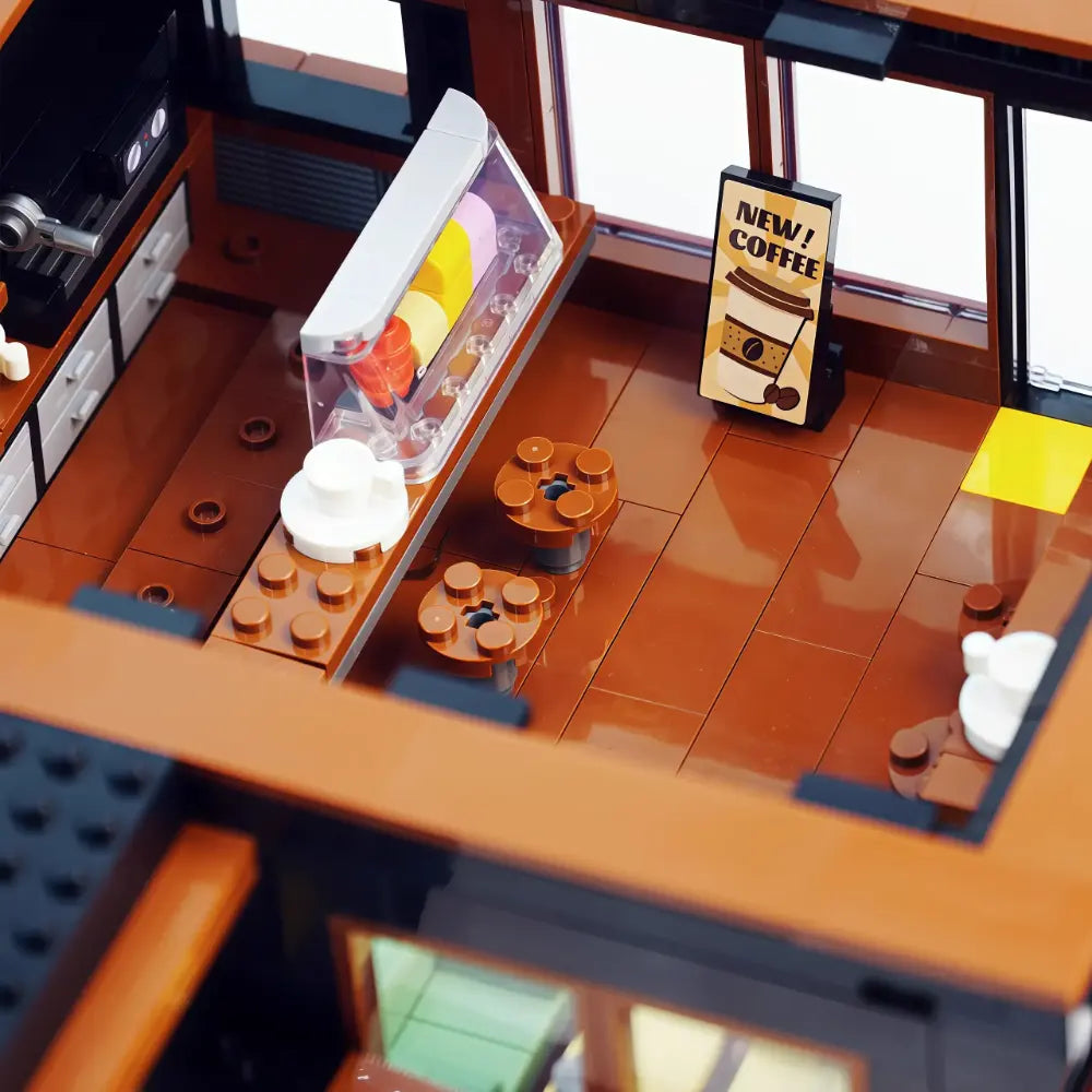 The Coffee Car Repair Club brick-built display model made from building blocks