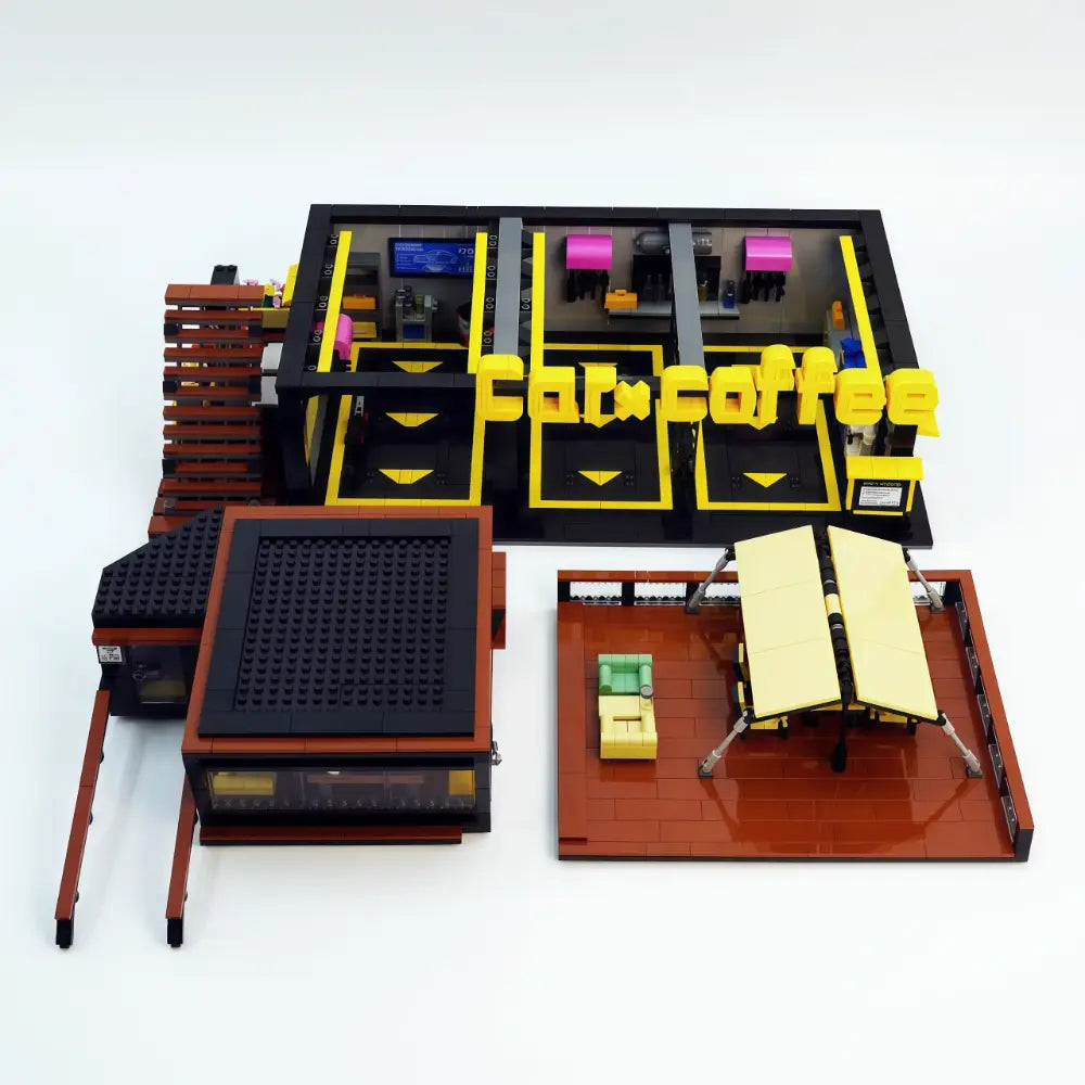 The Coffee Car Repair Club brick-built display model made from building blocks