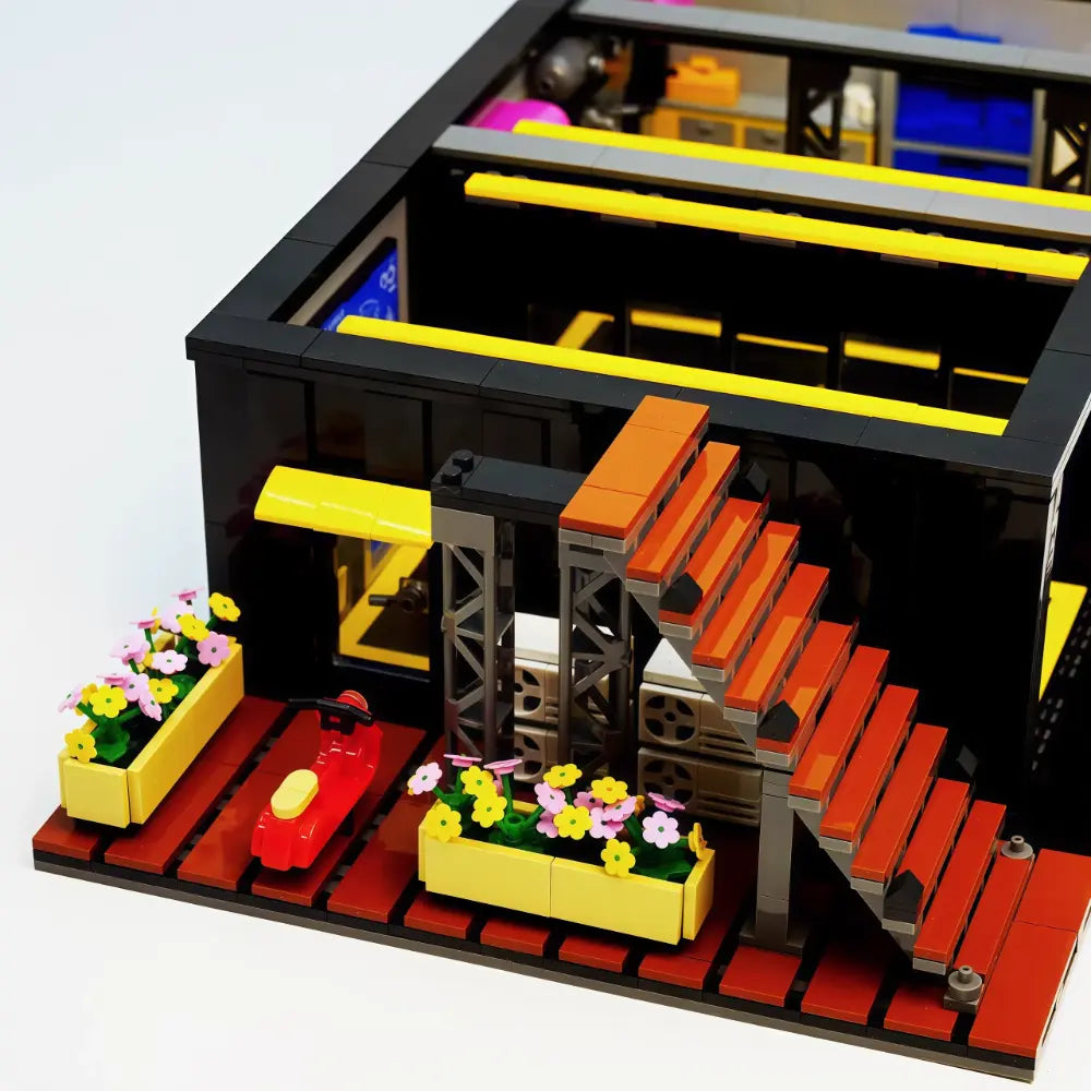The Coffee Car Repair Club brick-built display model made from building blocks