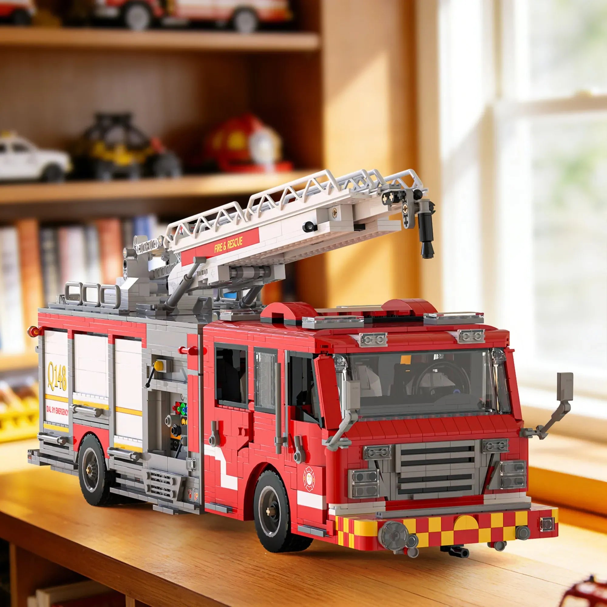 US Firetruck Elevated Water Towers building blocks set 3033 pieces – 52.2 cm American pumper truck Q148 with aerial ladder and opening compartments – Power Brickz