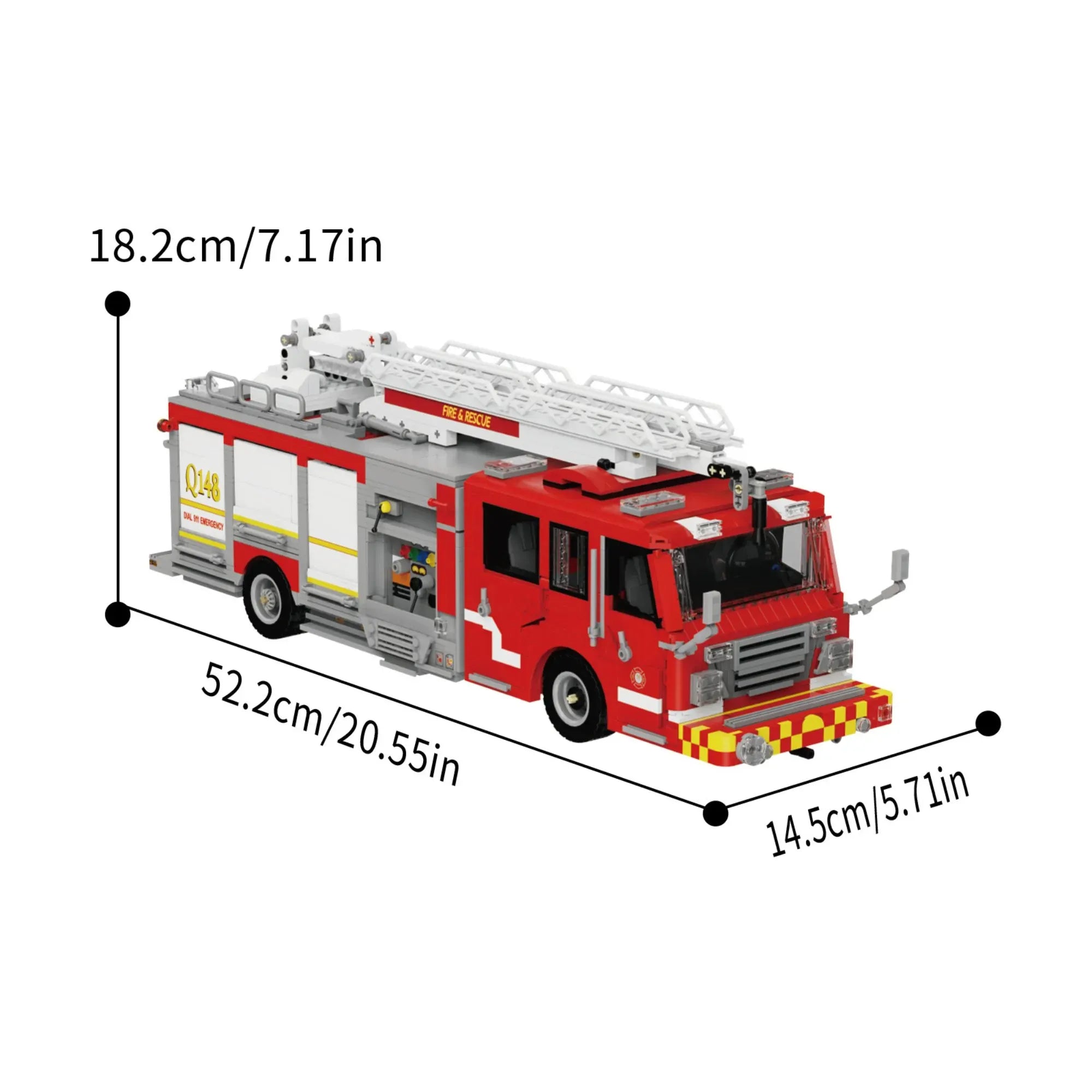 US Firetruck Elevated Water Towers building blocks set 3033 pieces – 52.2 cm American pumper truck Q148 with aerial ladder and opening compartments – Power Brickz