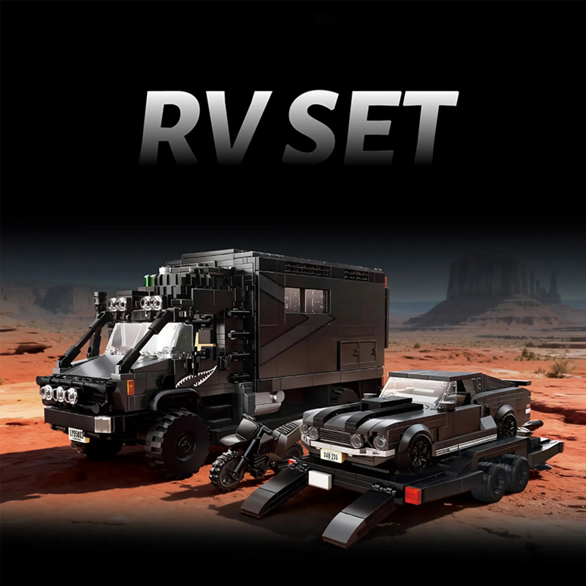 Unimog RV + Muscle Car Set made from Building Blocks
