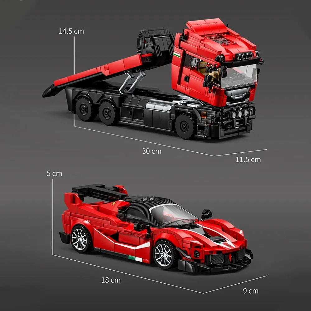 Italian Supercar Trailer Set made from Building Blocks Kit