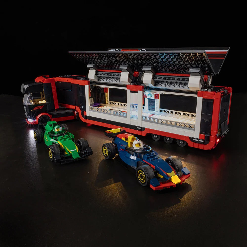 F1 Truck With RB20 & AMR24 F1 Cars 60445 LED Light Kit – Building Block Lighting | Power Brickz™