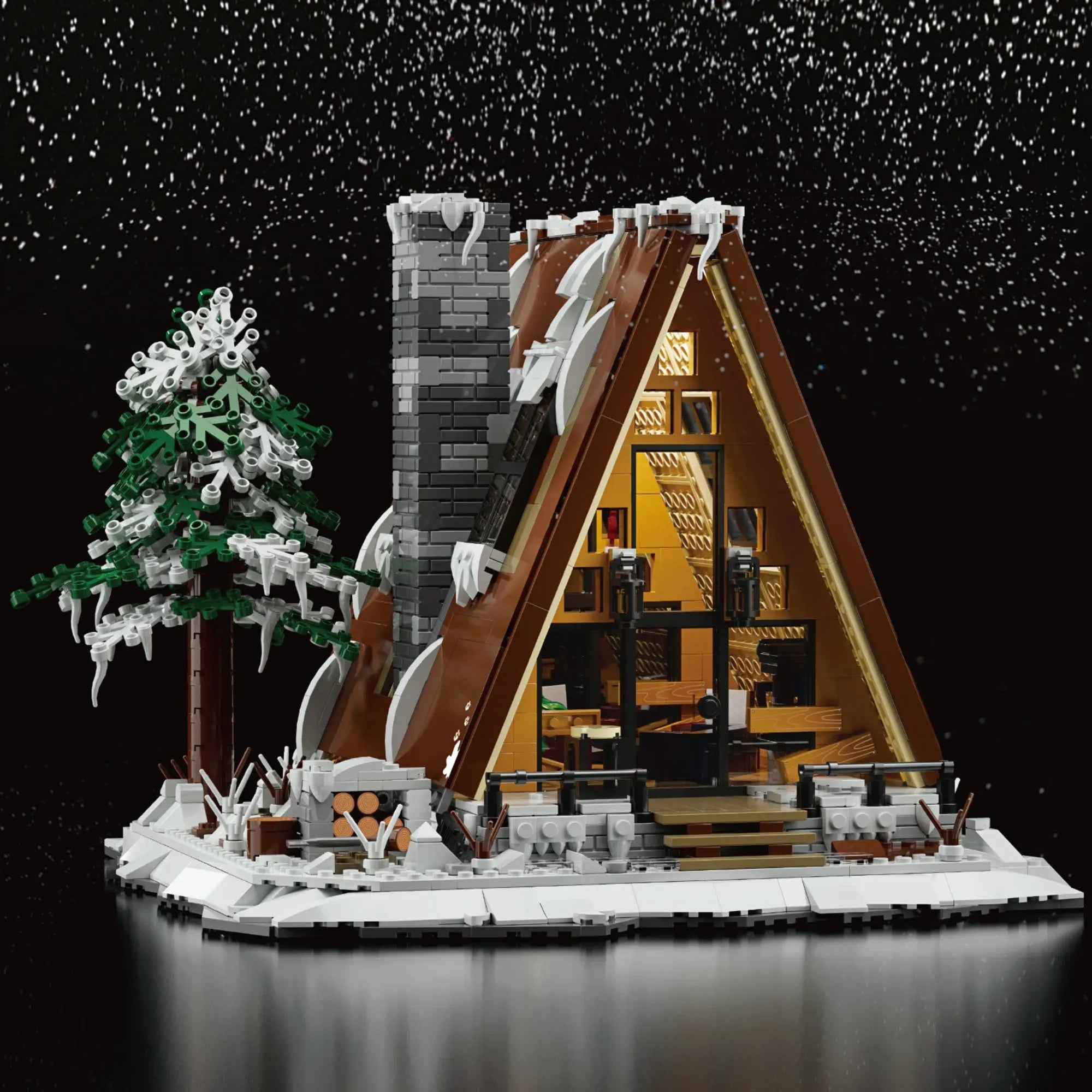 A-Frame Snow Cabin made from building blocks