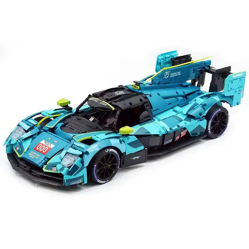 Valkyrie Racer Prototype Le Mans building blocks set 3069 pieces – 59.2 cm electric teal LMP hypercar with race livery number 000 – Power Brickz