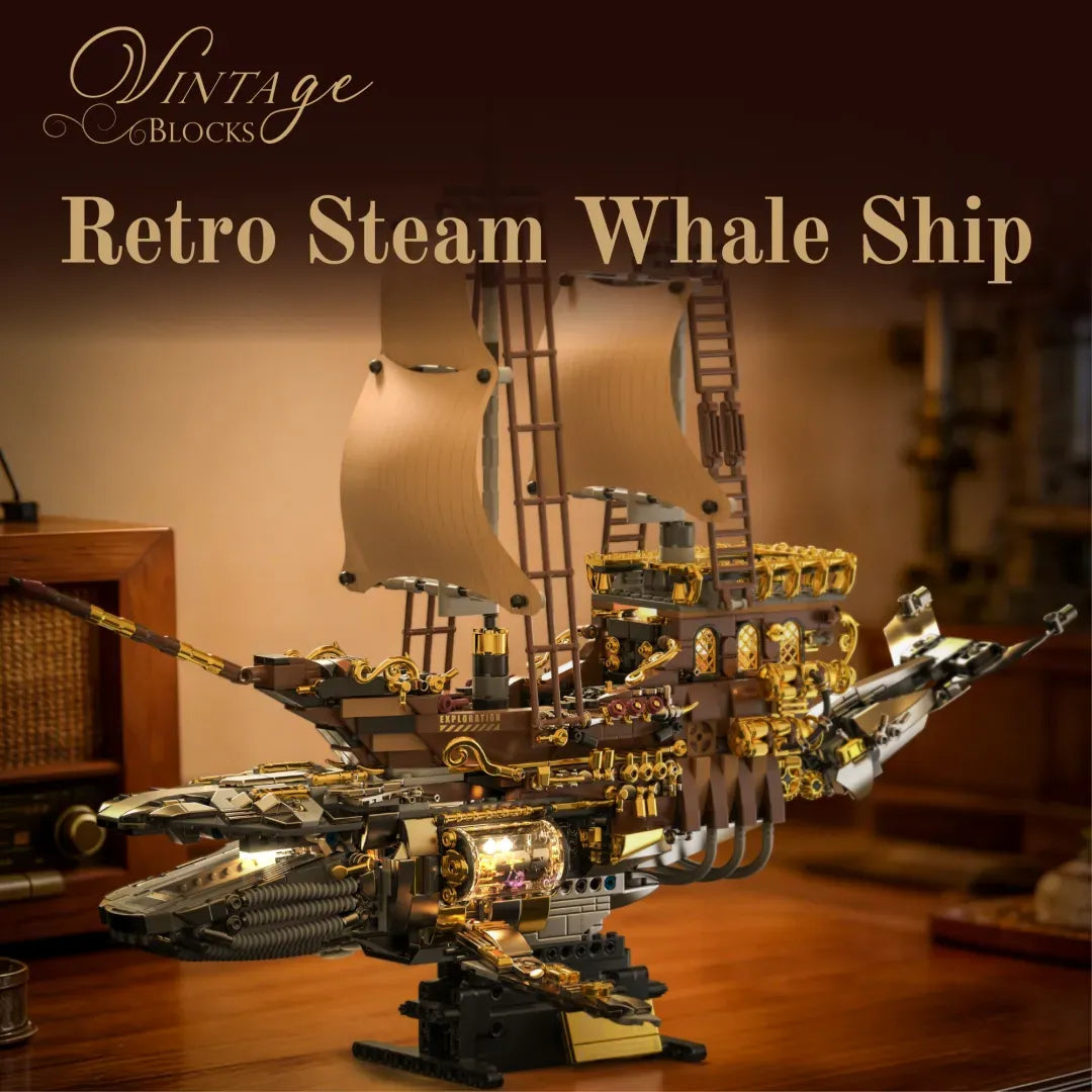 Vintage Steam Whale Ship building blocks dimensions 55 x 24.6 x 43.3 cm – 1979-piece steampunk sailing ship whale hybrid – Power Brickz