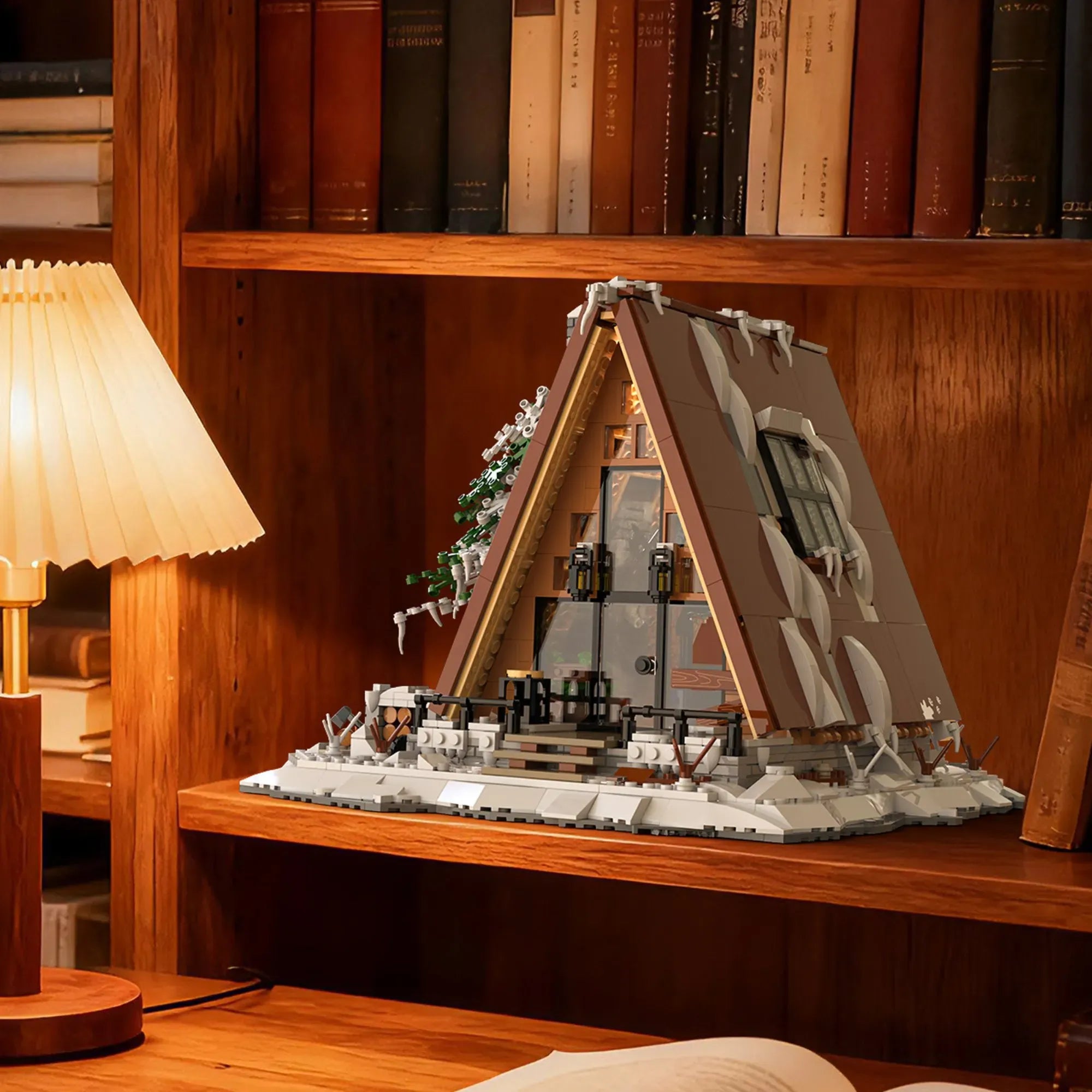 A-Frame Snow Cabin made from building blocks