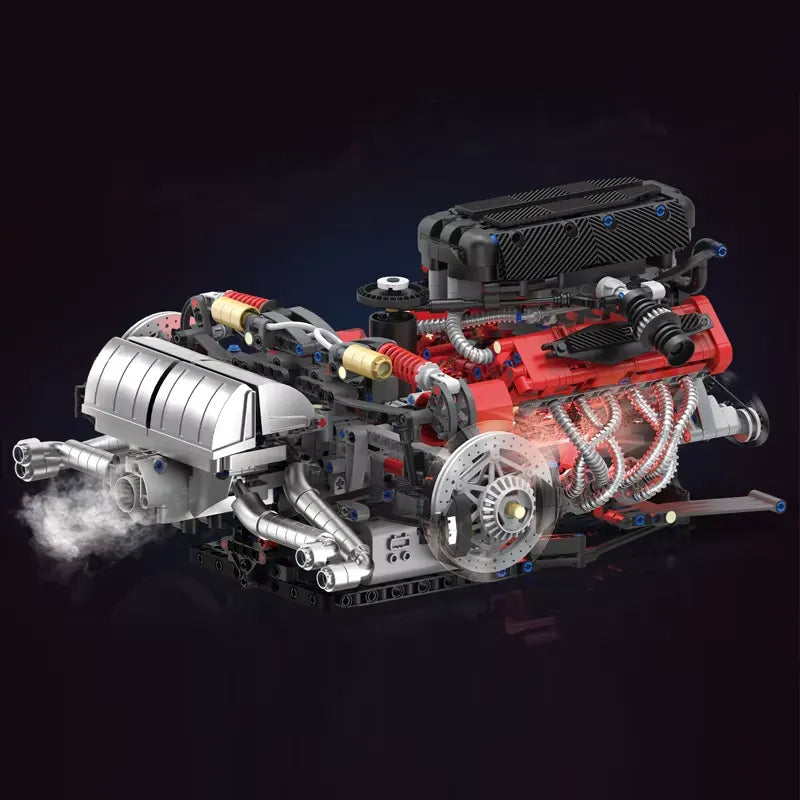 Motorized Italian V12 Powertrain made from Building Blocks Kit