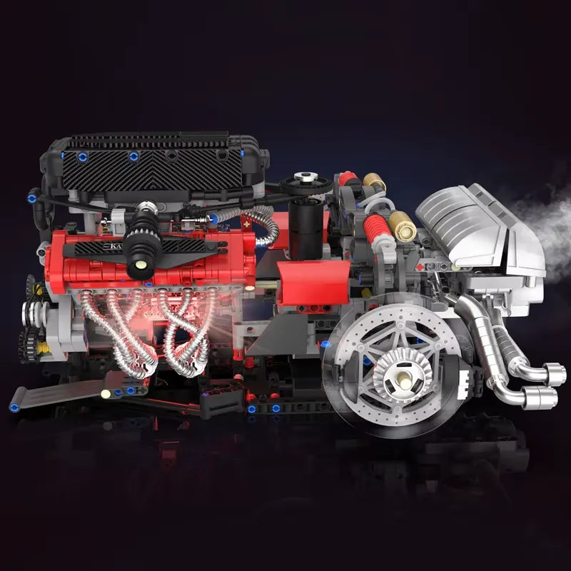 Motorized Italian V12 Powertrain made from Building Blocks Kit