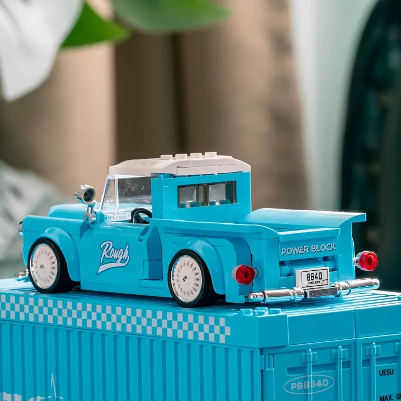 Steel Blue Pickup – brick-built display model made from building blocks