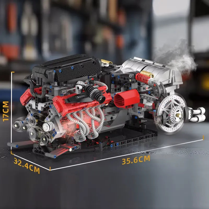Motorized Italian V12 Powertrain made from Building Blocks Kit