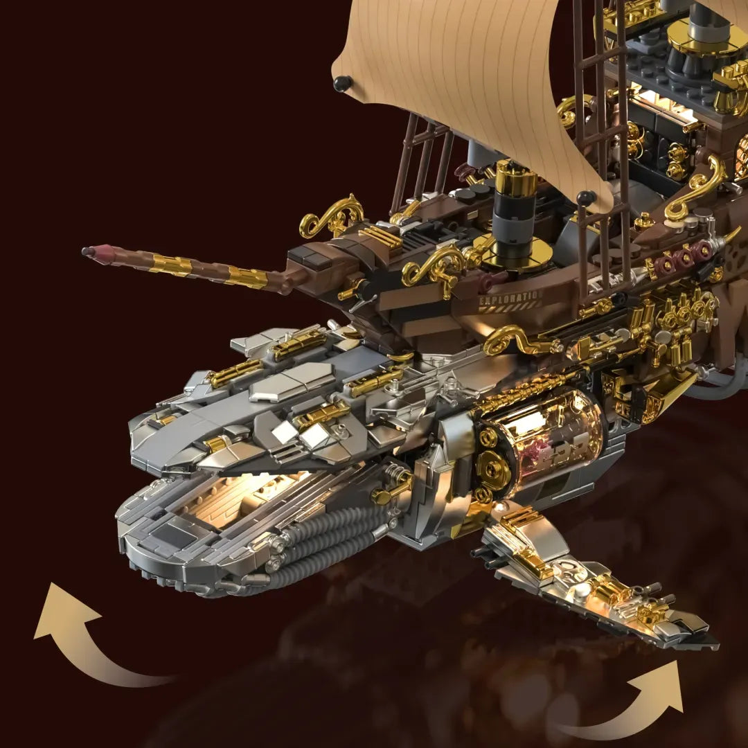 Vintage Steam Whale Ship building blocks dimensions 55 x 24.6 x 43.3 cm – 1979-piece steampunk sailing ship whale hybrid – Power Brickz