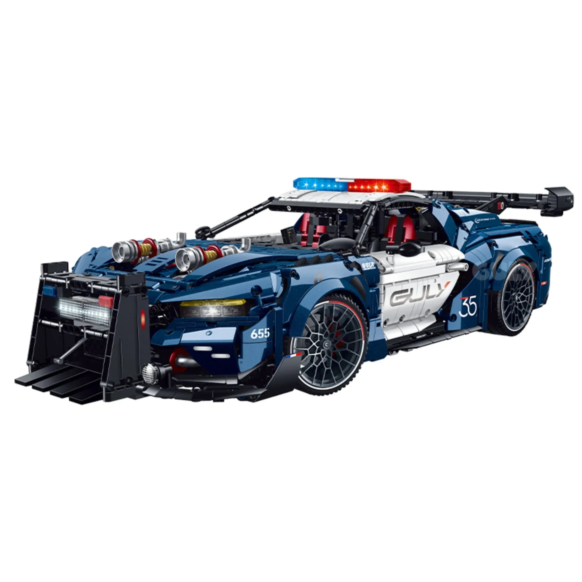 Turbocharged Mustang Police Car building blocks set 3975 pieces – 60 cm 1:8 scale wide-body police interceptor with LED light bar and push bumper – Power Brickz