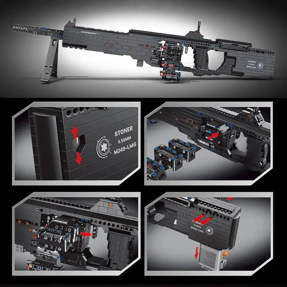 Motorized Burst Light Machine Gun - Building Set | Power Brickz