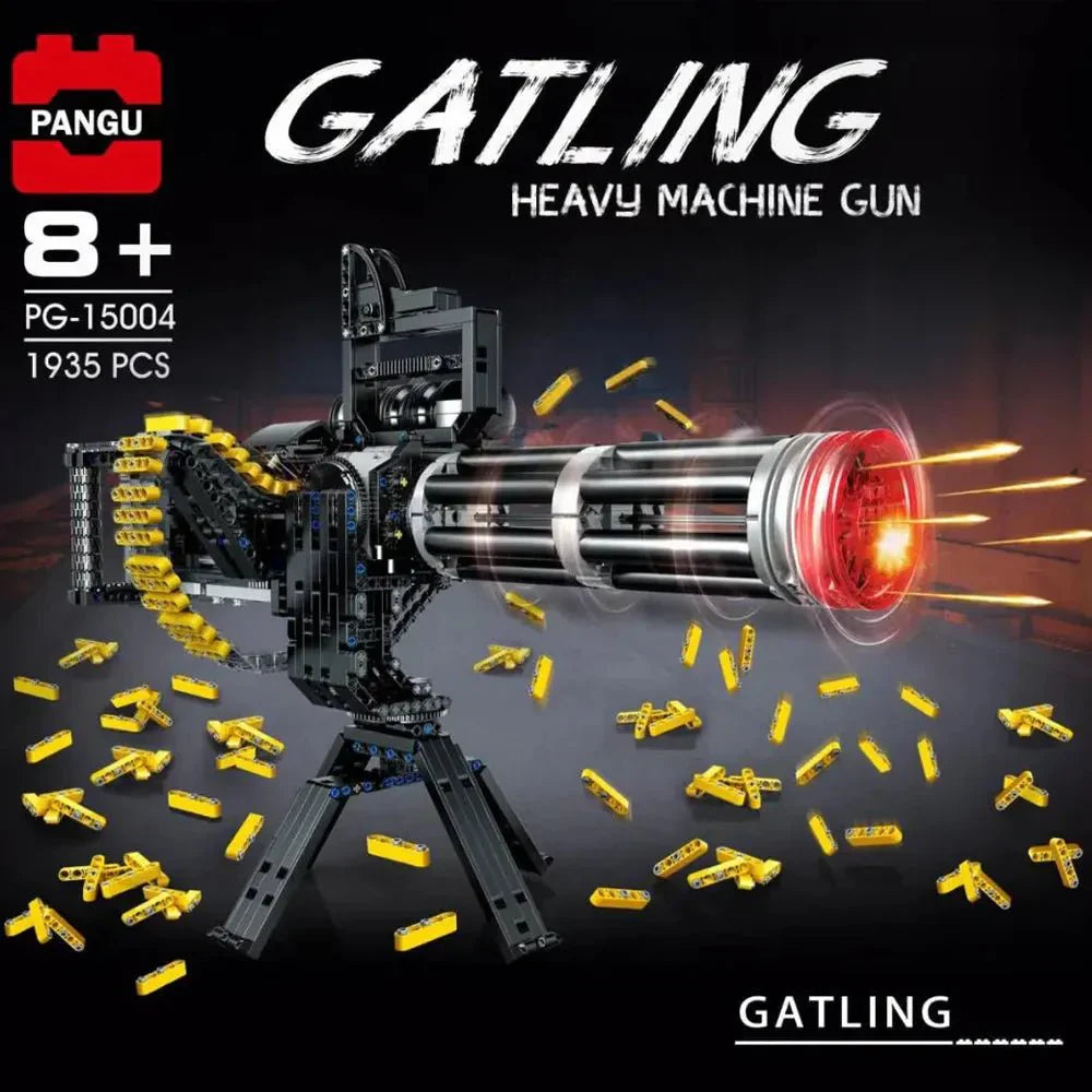 Motorized Gatling Heavy Machine Gun - Building Set | Power Brickz