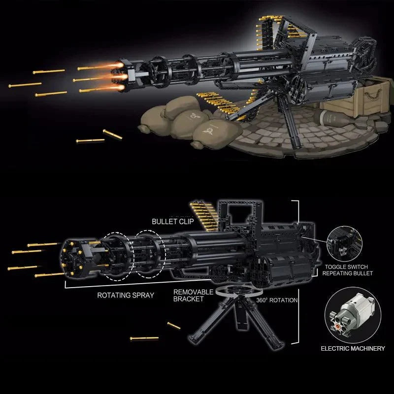 Motorized Military Gatling Gun Cannon - Building Set | Power Brickz