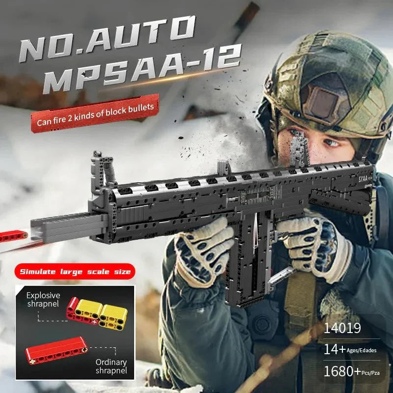 Motorized MPSAA-12 Assault Rifle - Building Set | Power Brickz