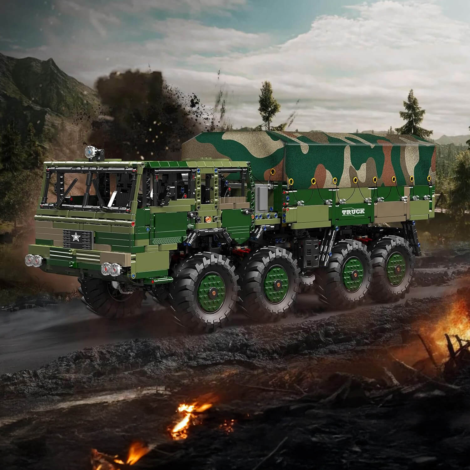 RC 4x4 Military Hauler - Building Blocks Set | Power Brickz