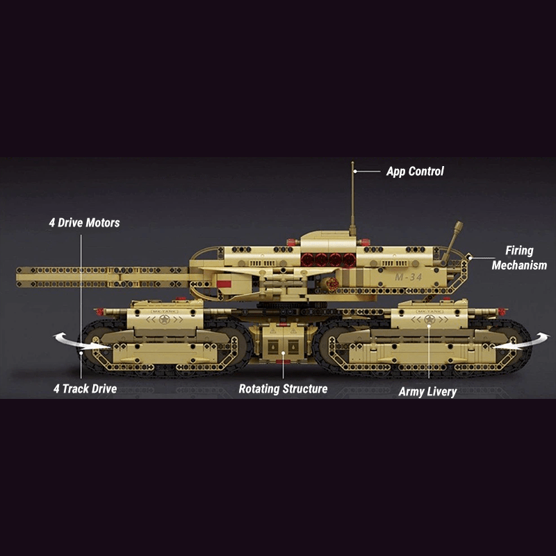 Remote Controlled Army 4 Track Tank - Building Set | Power Brickz